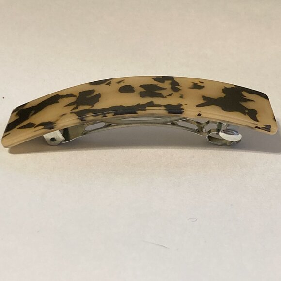 Large Tan Brown Tortoise Shell Confetti Acrylic Hair Barrette French Clip Style - Picture 5 of 9